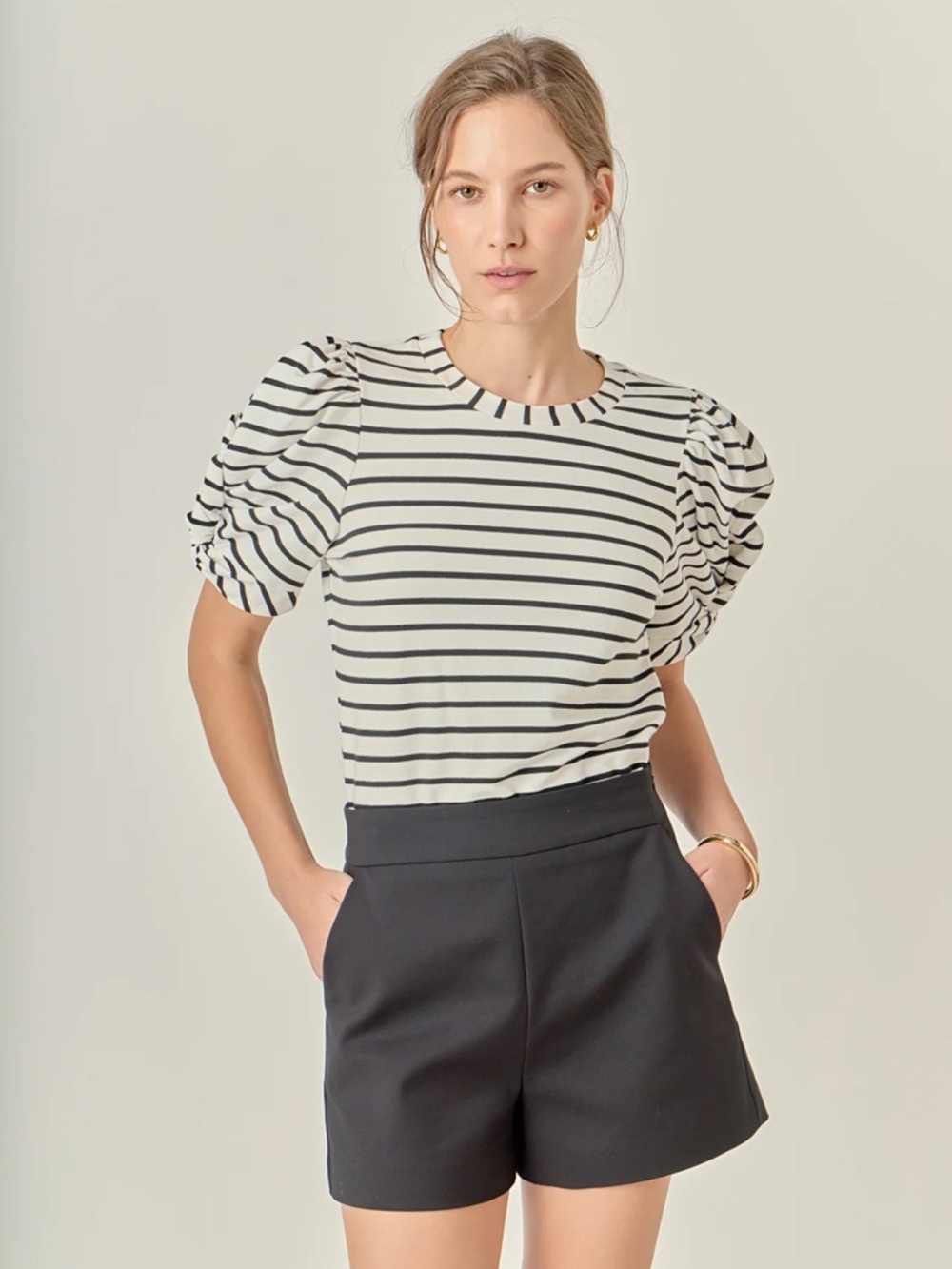English Factory Striped Puff Sleeve Blouse Womens Size S